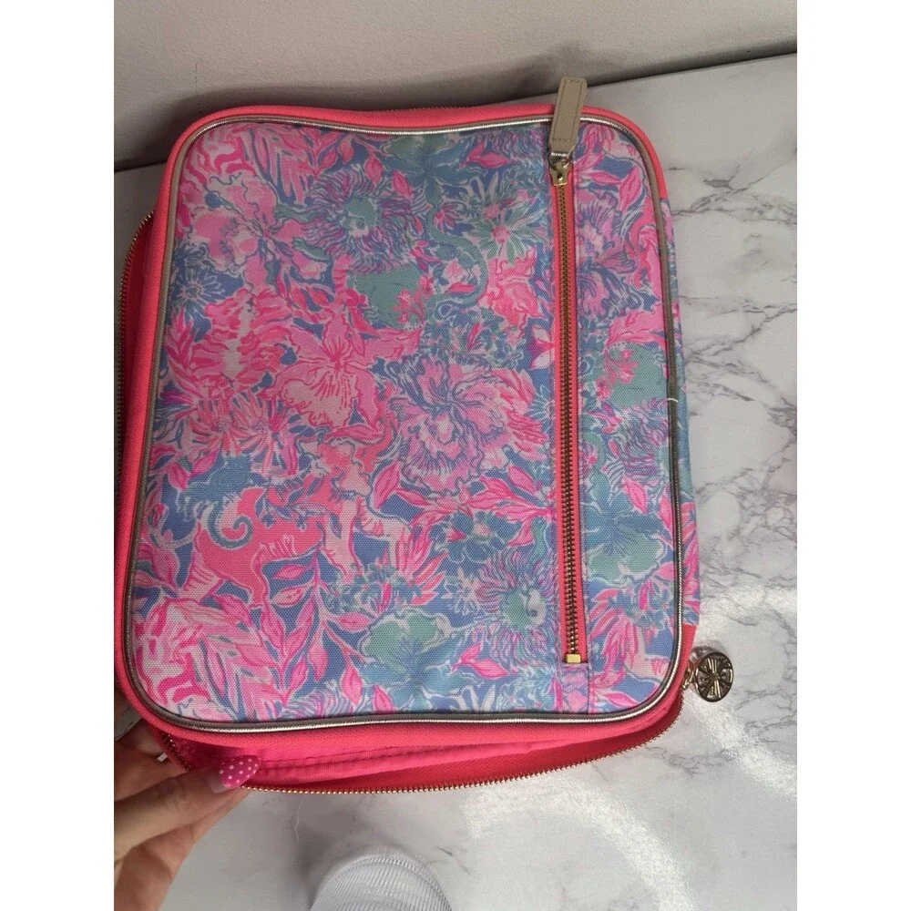 Lilly Pulitzer Pink/Blue Floral Tablet Sleeve Case Padded Zipper Closure